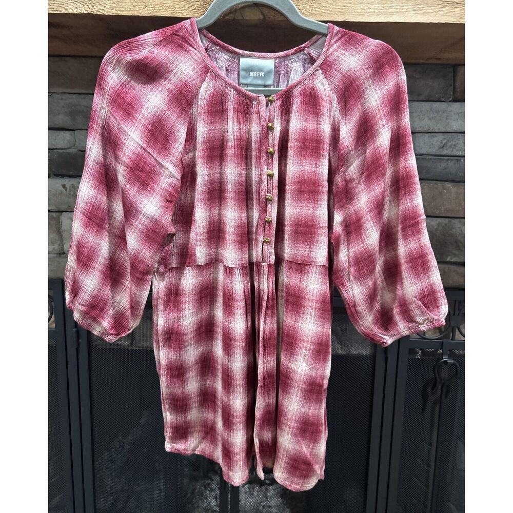 Women’s MAEVE Anthropologie Cavalon 3/4 Sleeve Peplum Plaid Blouse Size XS *B5
